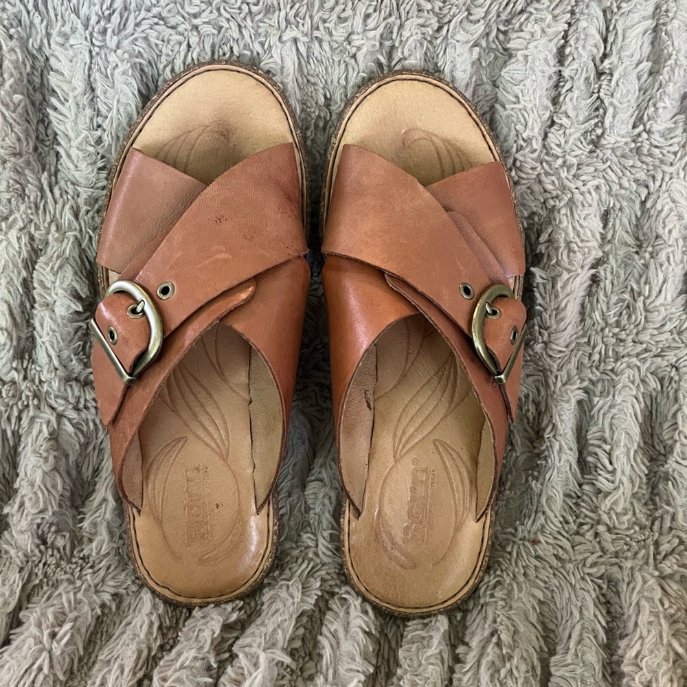 Brown Leather Slide Rio Sandals with Buckle size 8
